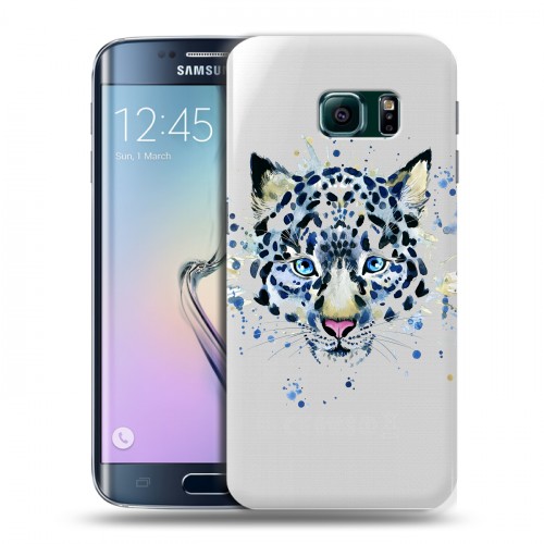Полупрозрачный дизайнерский пластиковый чехол для Samsung Galaxy S6 Edge Прозрачные леопарды