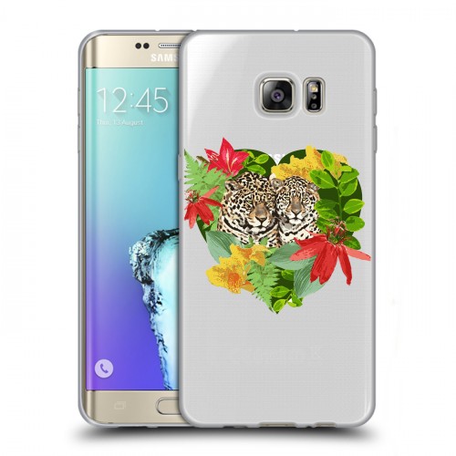 Дизайнерский пластиковый чехол для Samsung Galaxy S6 Edge Plus Прозрачные леопарды
