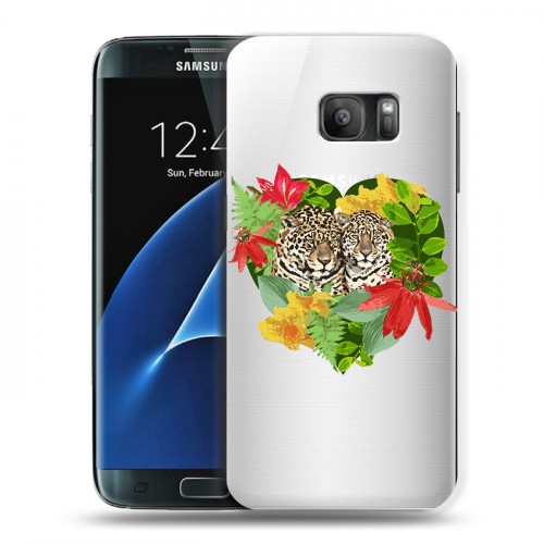 Дизайнерский силиконовый с усиленными углами чехол для Samsung Galaxy S7 Прозрачные леопарды