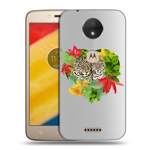 Дизайнерский пластиковый чехол для Motorola Moto C Прозрачные леопарды