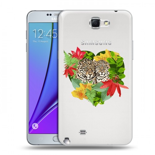 Дизайнерский пластиковый чехол для Samsung Galaxy Note 2 Прозрачные леопарды
