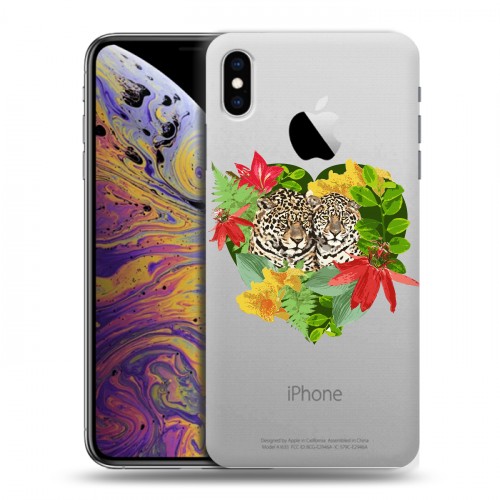 Дизайнерский силиконовый чехол для Iphone Xs Max Прозрачные леопарды