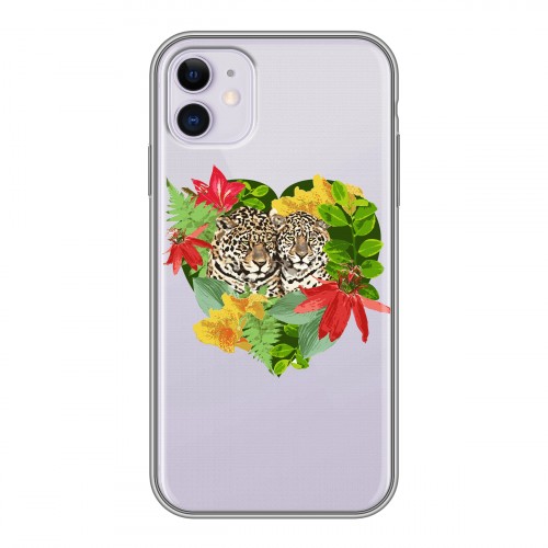 Дизайнерский силиконовый чехол для Iphone 11 Прозрачные леопарды