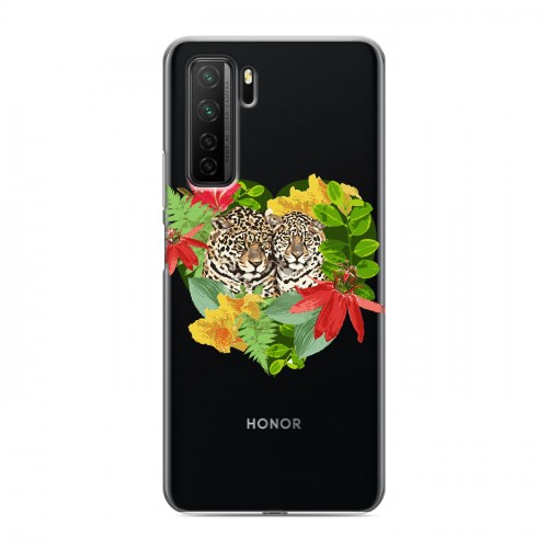 Дизайнерский силиконовый с усиленными углами чехол для Huawei Honor 30S Прозрачные леопарды