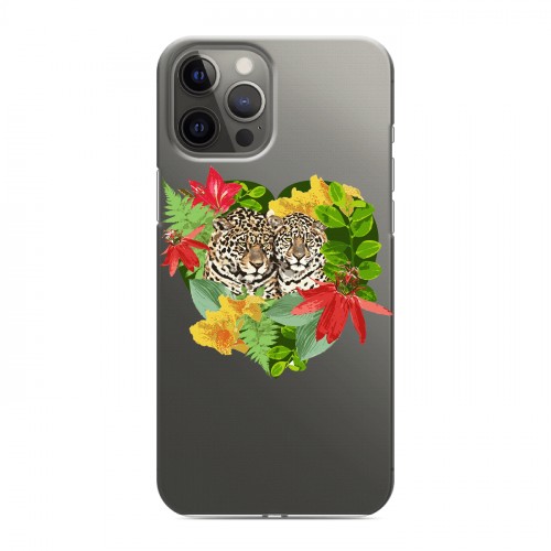 Дизайнерский силиконовый чехол для Iphone 12 Pro Max Прозрачные леопарды