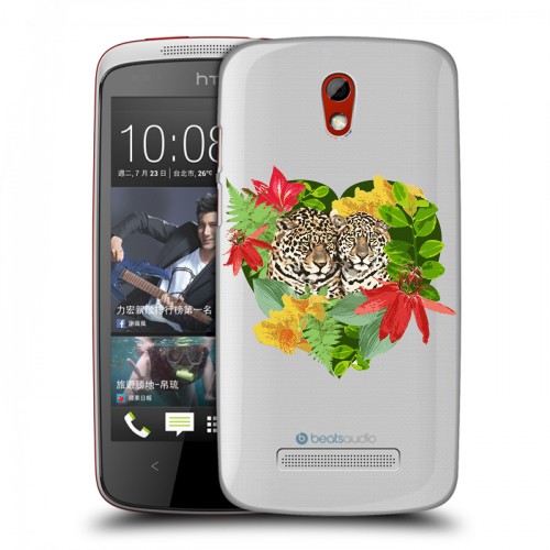 Дизайнерский пластиковый чехол для HTC Desire 500 Прозрачные леопарды