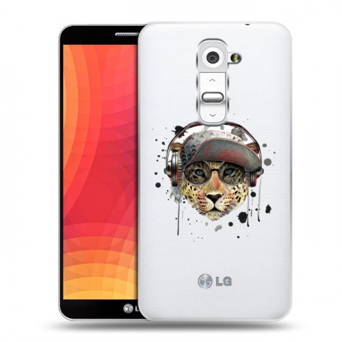 Дизайнерский пластиковый чехол для LG Optimus G2 Прозрачные леопарды