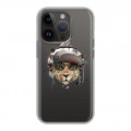 Дизайнерский силиконовый чехол для Iphone 14 Pro Прозрачные леопарды