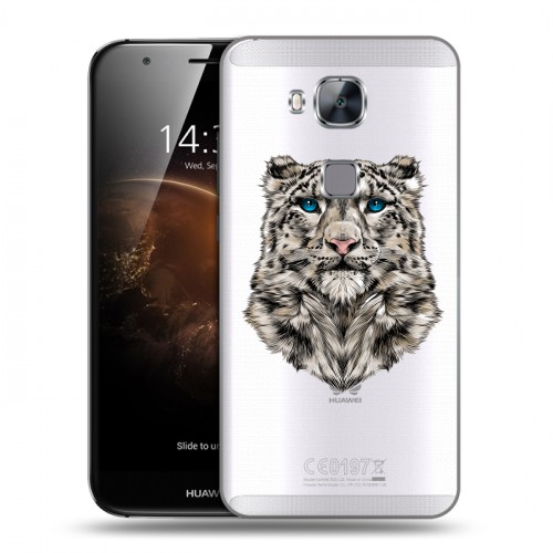 Полупрозрачный дизайнерский пластиковый чехол для Huawei G8 Прозрачные леопарды