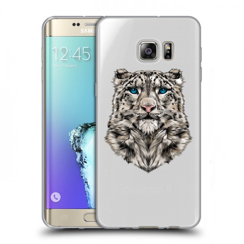 Полупрозрачный дизайнерский пластиковый чехол для Samsung Galaxy S6 Edge Plus Прозрачные леопарды
