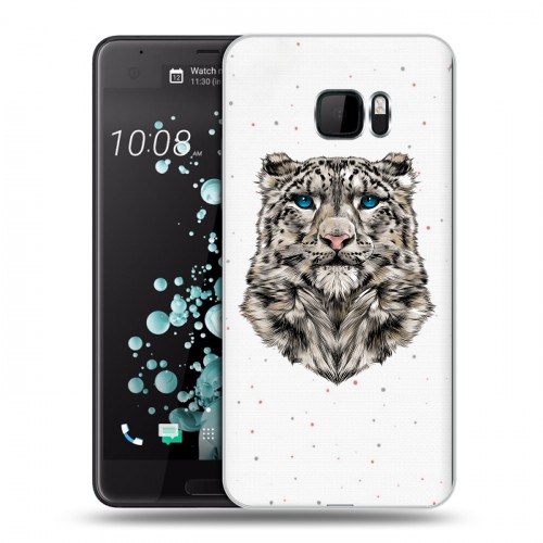 Полупрозрачный дизайнерский пластиковый чехол для HTC U Ultra Прозрачные леопарды