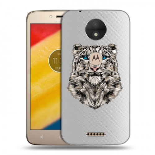 Полупрозрачный дизайнерский пластиковый чехол для Motorola Moto C Прозрачные леопарды
