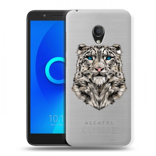Полупрозрачный дизайнерский пластиковый чехол для Alcatel 1C Прозрачные леопарды