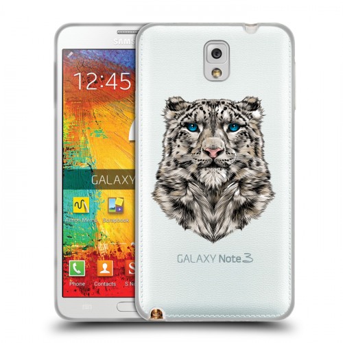 Полупрозрачный дизайнерский пластиковый чехол для Samsung Galaxy Note 3 Прозрачные леопарды