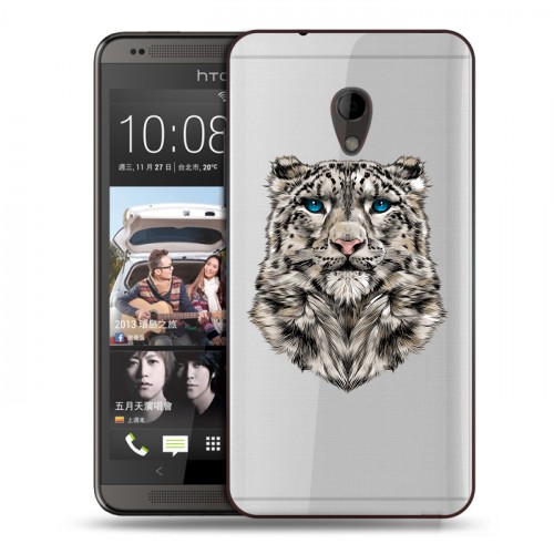 Полупрозрачный дизайнерский пластиковый чехол для HTC Desire 700 Прозрачные леопарды