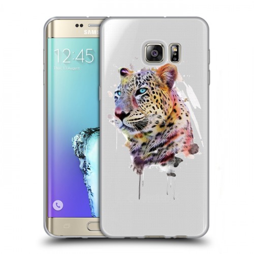 Полупрозрачный дизайнерский пластиковый чехол для Samsung Galaxy S6 Edge Plus Прозрачные леопарды