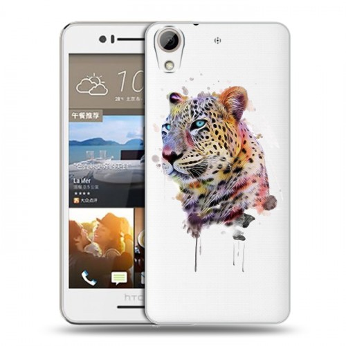Полупрозрачный дизайнерский пластиковый чехол для HTC Desire 728 Прозрачные леопарды