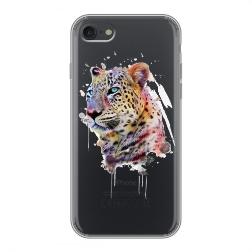 Полупрозрачный дизайнерский силиконовый чехол для Iphone 7 Прозрачные леопарды