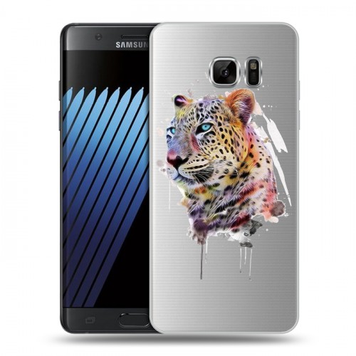 Полупрозрачный дизайнерский пластиковый чехол для Samsung Galaxy Note 7 Прозрачные леопарды