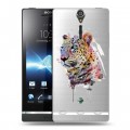 Полупрозрачный дизайнерский пластиковый чехол для Sony Xperia S Прозрачные леопарды