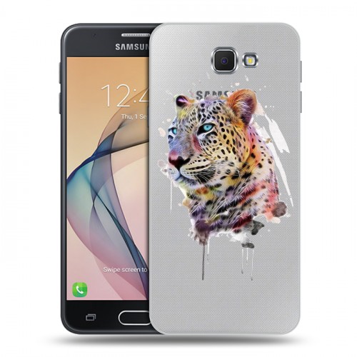 Полупрозрачный дизайнерский пластиковый чехол для Samsung Galaxy J5 Prime Прозрачные леопарды