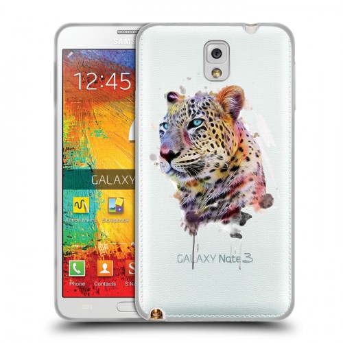 Полупрозрачный дизайнерский пластиковый чехол для Samsung Galaxy Note 3 Прозрачные леопарды
