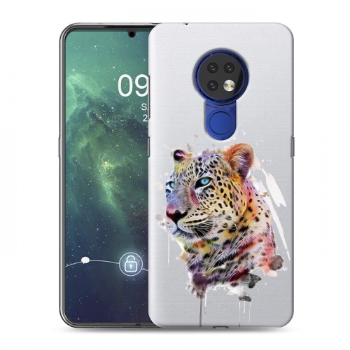 Полупрозрачный дизайнерский пластиковый чехол для Nokia 6.2 Прозрачные леопарды