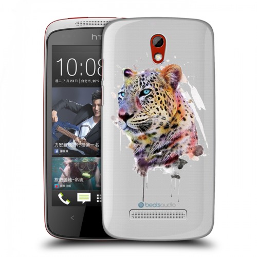 Полупрозрачный дизайнерский пластиковый чехол для HTC Desire 500 Прозрачные леопарды