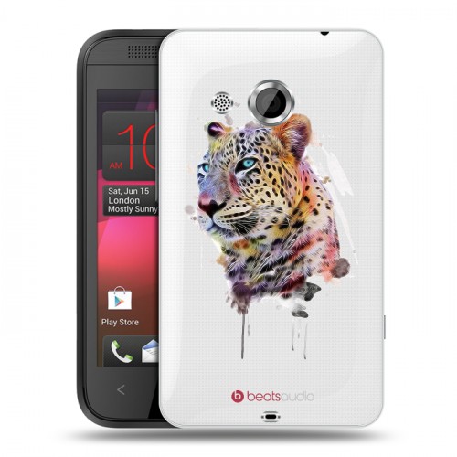 Полупрозрачный дизайнерский пластиковый чехол для HTC Desire 200 Прозрачные леопарды
