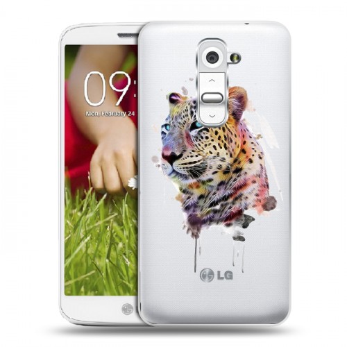 Полупрозрачный дизайнерский пластиковый чехол для LG Optimus G2 mini Прозрачные леопарды