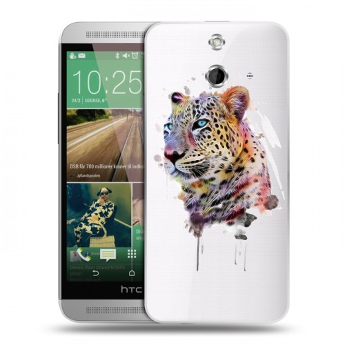 Полупрозрачный дизайнерский пластиковый чехол для HTC One E8 Прозрачные леопарды