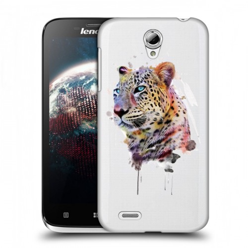 Полупрозрачный дизайнерский пластиковый чехол для Lenovo A859 Ideaphone Прозрачные леопарды