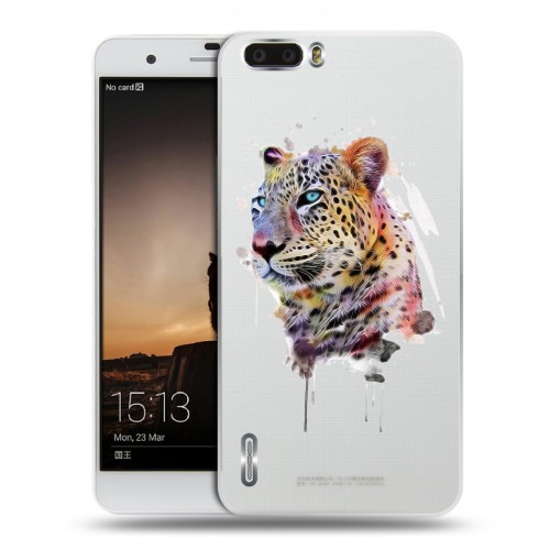 Полупрозрачный дизайнерский пластиковый чехол для Huawei Honor 6 Plus Прозрачные леопарды