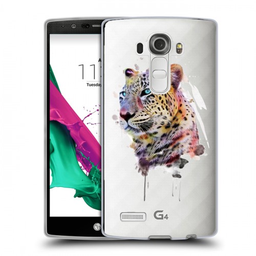Полупрозрачный дизайнерский пластиковый чехол для LG G4 Прозрачные леопарды