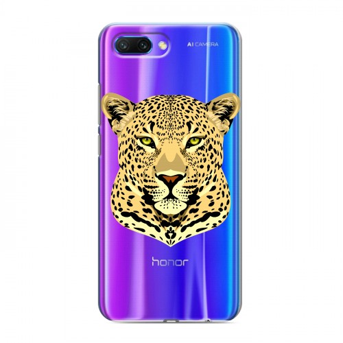 Дизайнерский силиконовый с усиленными углами чехол для Huawei Honor 10 Прозрачные леопарды