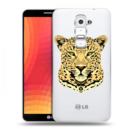 Дизайнерский пластиковый чехол для LG Optimus G2 Прозрачные леопарды