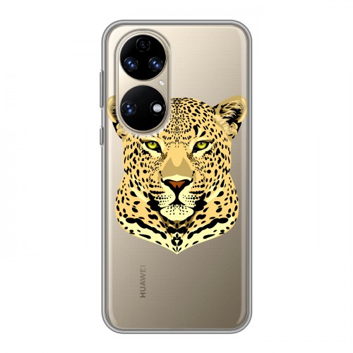 Дизайнерский силиконовый с усиленными углами чехол для Huawei P50 Pro Прозрачные леопарды