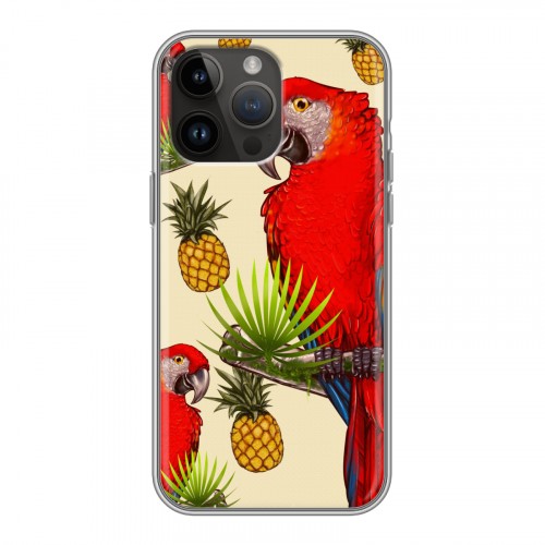 Дизайнерский силиконовый с усиленными углами чехол для Iphone 14 Pro Max Птицы и фрукты