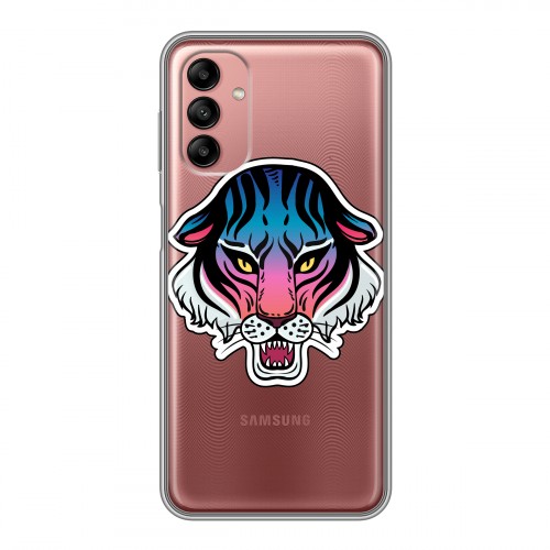 Дизайнерский силиконовый с усиленными углами чехол для Samsung Galaxy A04s Прозрачные леопарды
