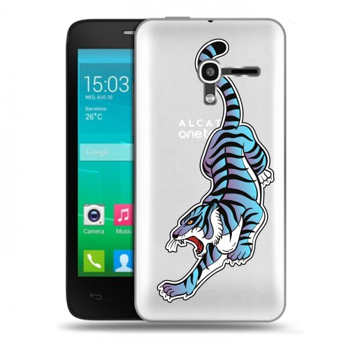Дизайнерский пластиковый чехол для Alcatel One Touch Pop D3 Прозрачные леопарды