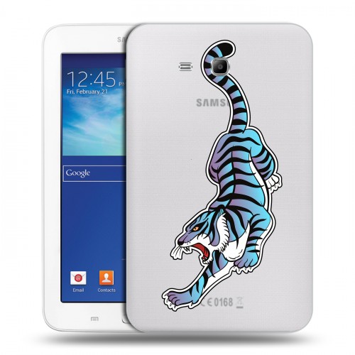 Дизайнерский силиконовый чехол для Samsung Galaxy Tab 3 Lite Прозрачные леопарды
