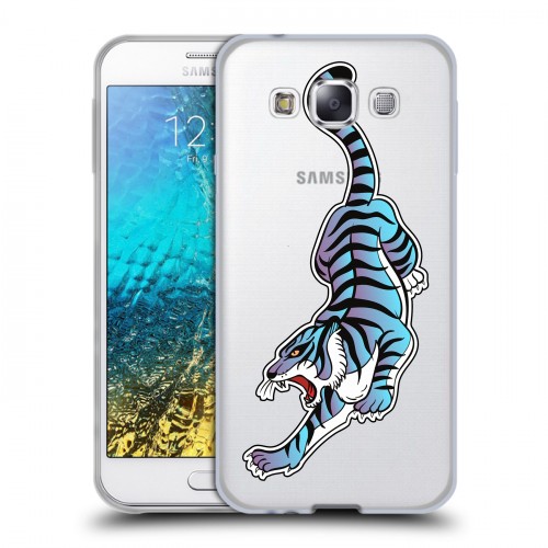 Дизайнерский пластиковый чехол для Samsung Galaxy E5 Прозрачные леопарды