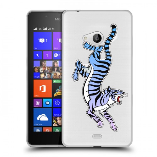 Дизайнерский пластиковый чехол для Microsoft Lumia 540 Прозрачные леопарды