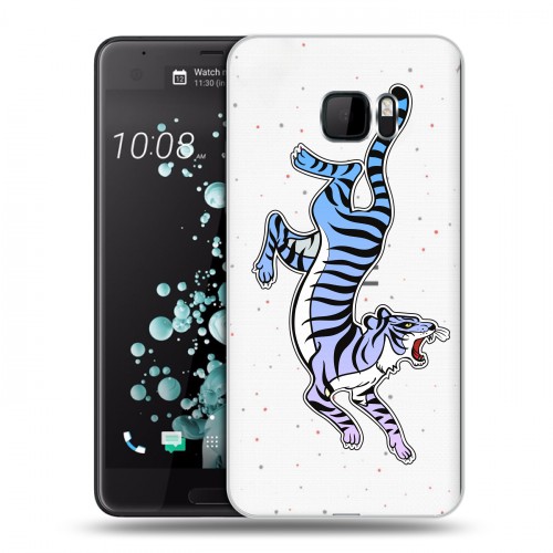 Дизайнерский пластиковый чехол для HTC U Ultra Прозрачные леопарды