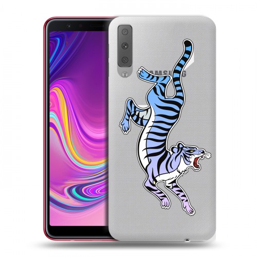 Дизайнерский силиконовый с усиленными углами чехол для Samsung Galaxy A7 (2018) Прозрачные леопарды