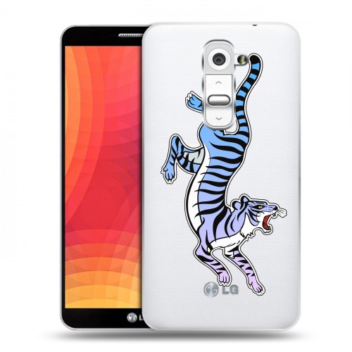 Дизайнерский пластиковый чехол для LG Optimus G2 Прозрачные леопарды