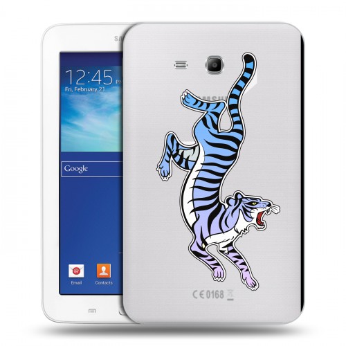 Дизайнерский силиконовый чехол для Samsung Galaxy Tab 3 Lite Прозрачные леопарды