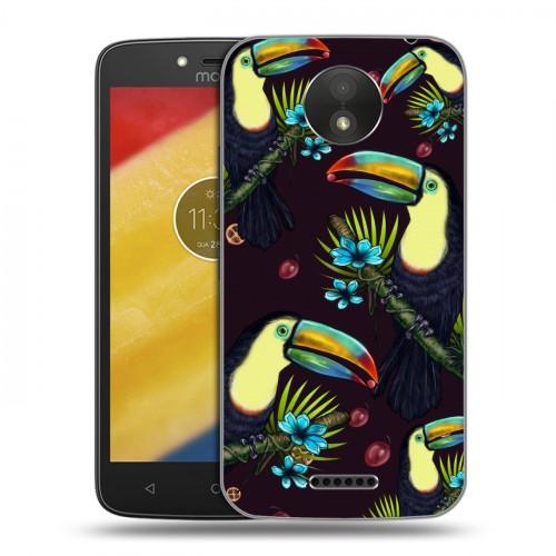Дизайнерский пластиковый чехол для Motorola Moto C Plus Птицы и фрукты