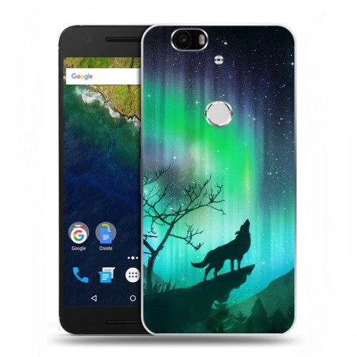 Дизайнерский силиконовый чехол для Google Huawei Nexus 6P Северное сияние и волк