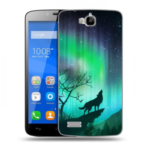 Дизайнерский пластиковый чехол для Huawei Honor 3C Lite Северное сияние и волк